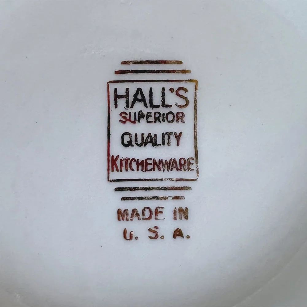 Vintage Hall China Wild Rose Blue Casserole Dish with Lid Made in USA MCM Floral